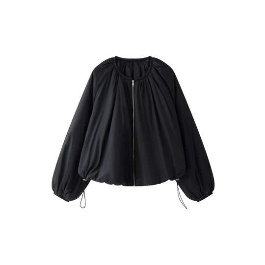 Damen Voluminöse Bomberjacke im Cape‑Stil mit Ballonärmeln und Tunnelzug Nord Taschen