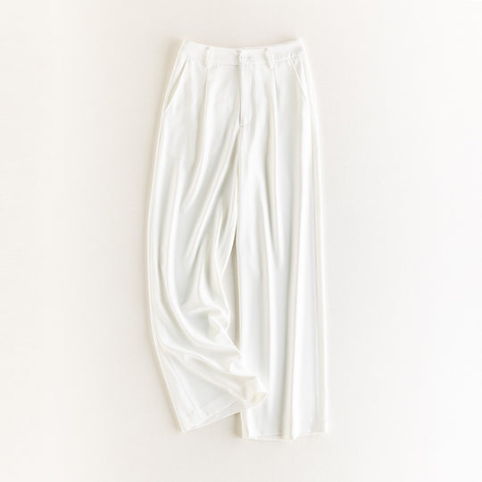 Damen Weite Hochtaillierte Satinhose mit Bundfalten und Eingrifftaschen Nord Taschen