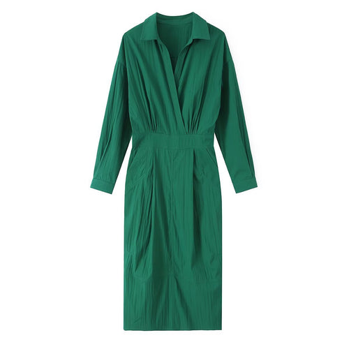 Damen Hemdblusen-Midikleid mit V-Ausschnitt, elastischer Taille und aufgesetzten Taschen Nord Taschen