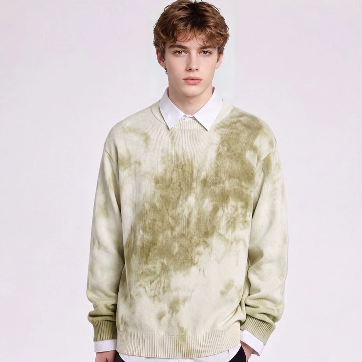 Herren Oversize-Strickpullover mit Batikoptik, Rundhalsausschnitt und Rippbündchen Nord Taschen