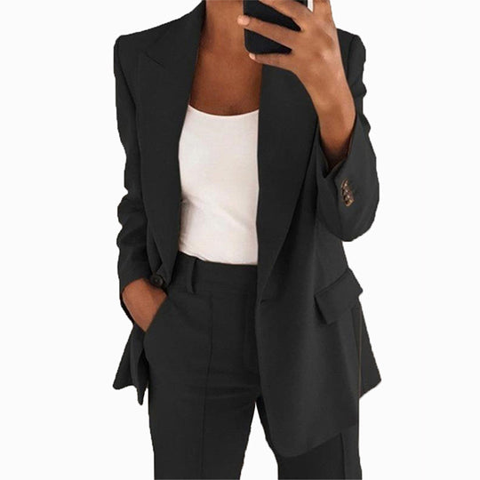 Damen Zweiteiliger Business-Hosenanzug mit Oversize-Blazer und Hochtaillierter Bügelfaltenhose Nord Taschen
