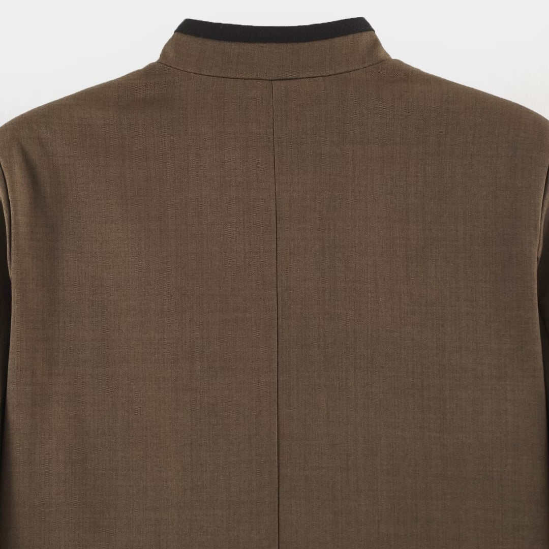 Damen Kurzjacke im Mandarinstil mit dekorativen Zierknoten und Kontrastbesatz Nord Taschen