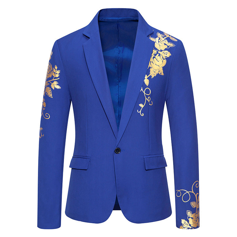 Herren einreihiges Sakko mit schmalem Revers und goldenem Rosenprint Nord Taschen