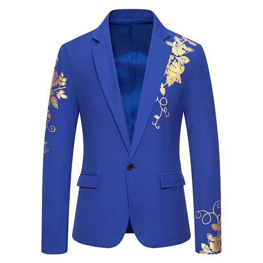 Herren einreihiges Sakko mit schmalem Revers und goldenem Rosenprint Nord Taschen
