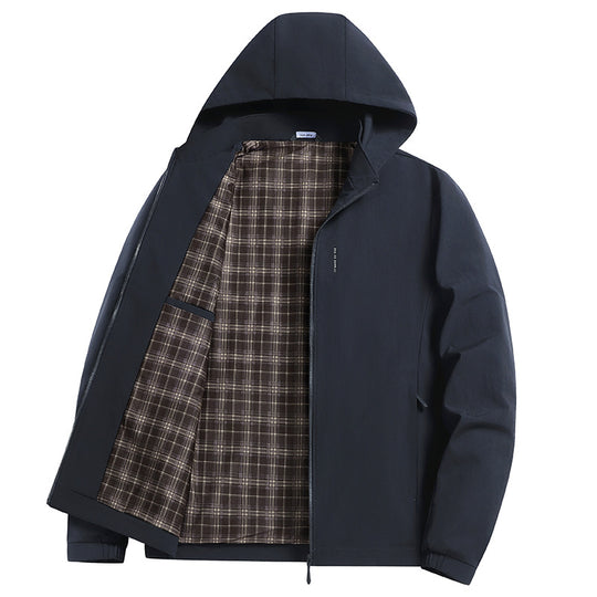Herren Kapuzen-Softshelljacke mit kariertem Innenfutter, windabweisend und leicht gefüttert Nord Taschen