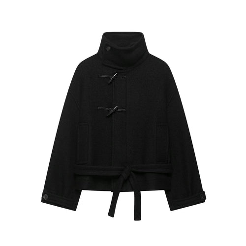 Damen Boxy-Capejacke in Wolloptik mit hoher Kragenblende und Knebelverschlüssen Nord Taschen