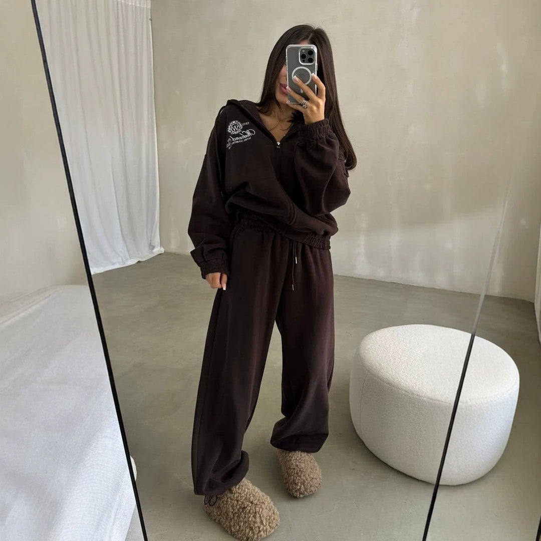 Damen Weiches Oversize-Kapuzen-Sweatjacken-Set mit weiter Jogginghose Nord Taschen