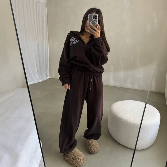 Damen Weiches Oversize-Kapuzen-Sweatjacken-Set mit weiter Jogginghose Nord Taschen