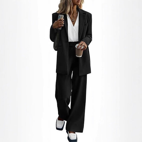 Damen elegantes Anzug-Set mit weitem Hosenbein und modernem Blazer
