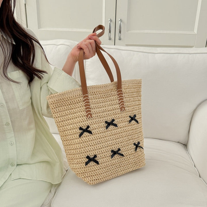Damen stilvolle Strohtasche mit dekorativen Schleifenakzenten Nord Taschen
