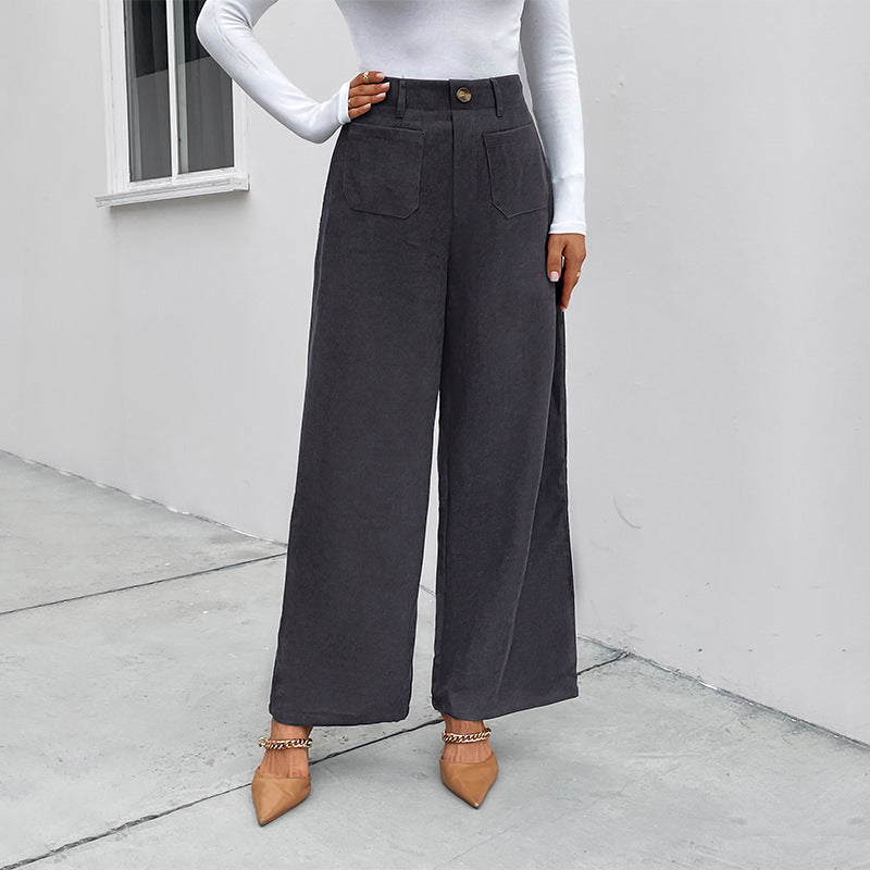 Damen Weite Cordhose mit hoher Taille, aufgesetzten Taschen und weitem Bein Nord Taschen