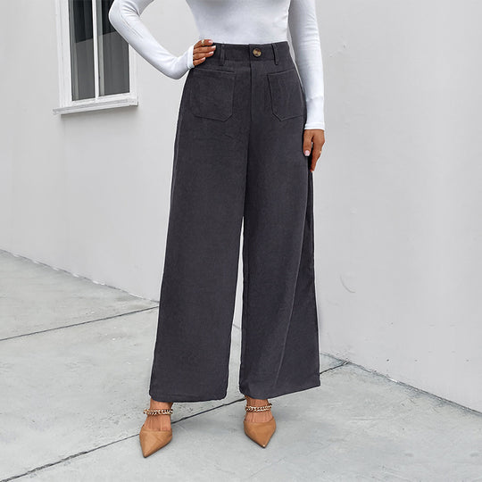Damen Weite Cordhose mit hoher Taille, aufgesetzten Taschen und weitem Bein Nord Taschen