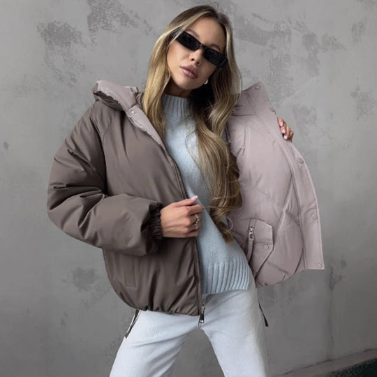 Damen Gefütterte Rauten‑Stepp‑Pufferjacke mit Kapuze und verdecktem Reißverschluss Nord Taschen