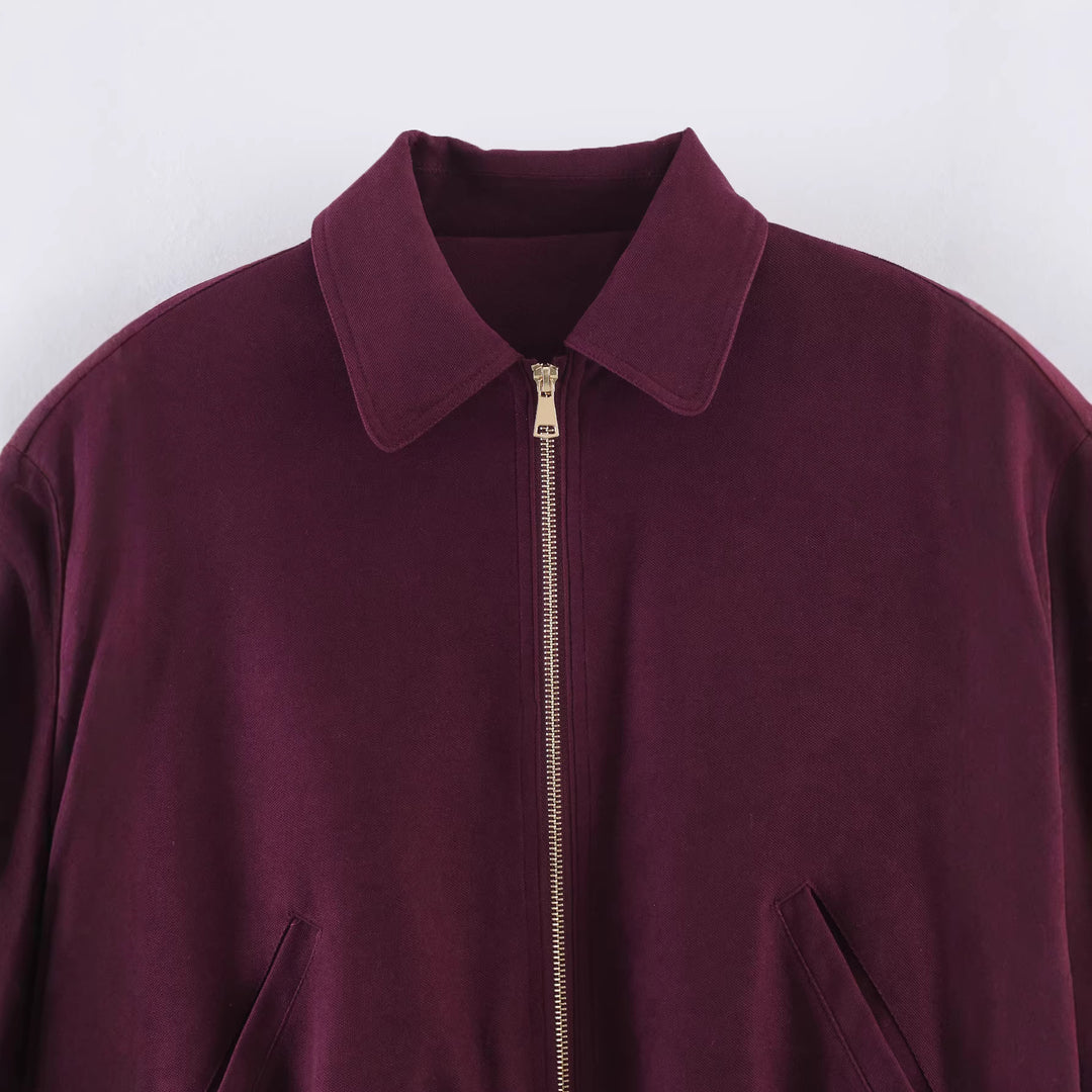 Damen Kurze Boxy‑Jacke aus Velourslederimitat mit Reißverschluss und Gummisaum Nord Taschen