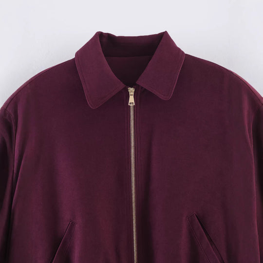 Damen Kurze Boxy‑Jacke aus Velourslederimitat mit Reißverschluss und Gummisaum Nord Taschen