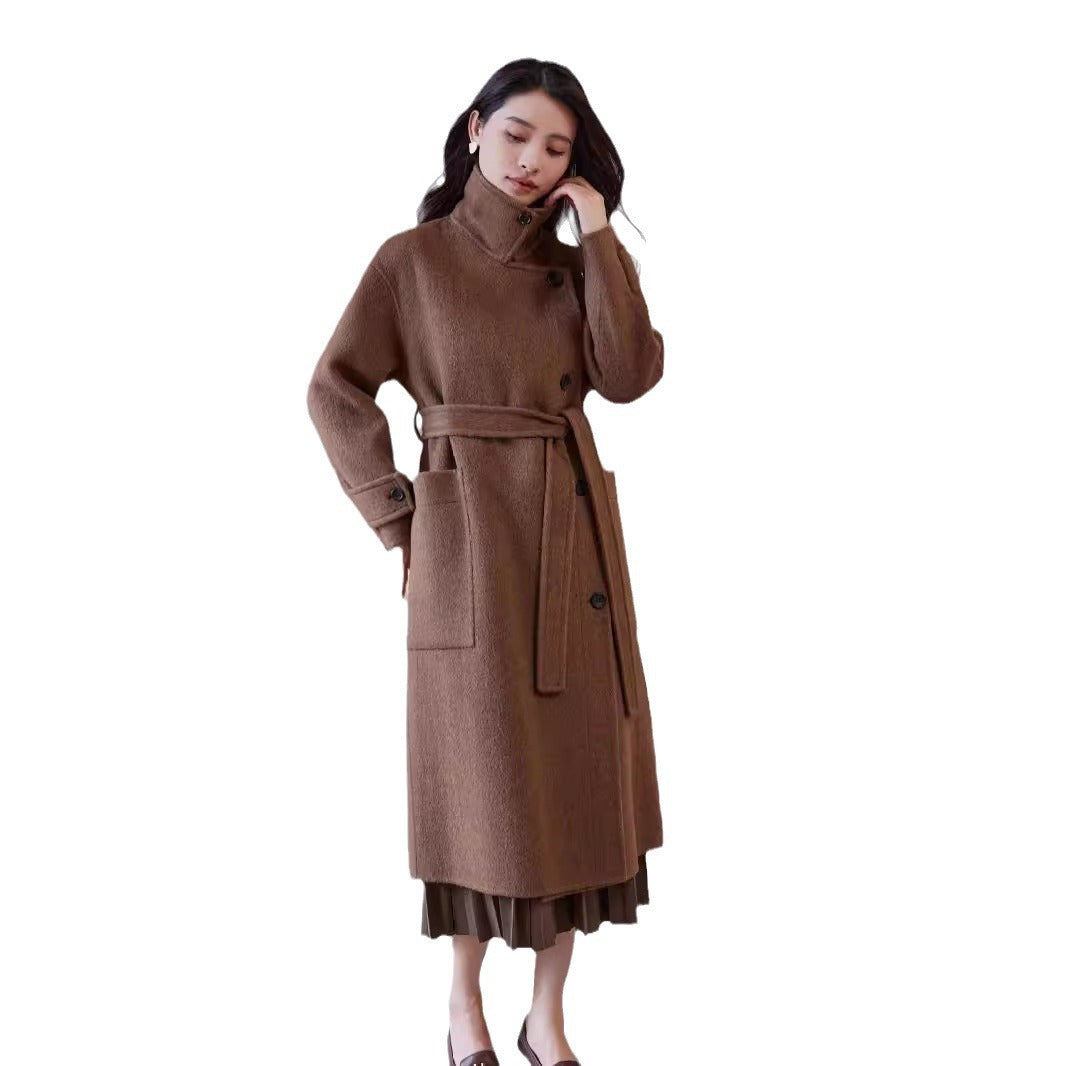 Damen Oversize Wollmantel mit Bindegürtel und weitem Revers Nord Taschen