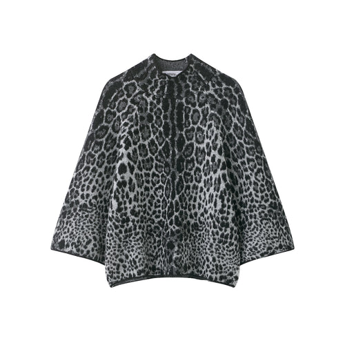 Damen Cape-Poncho mit Leopardenjacquard und Stehkragen Nord Taschen