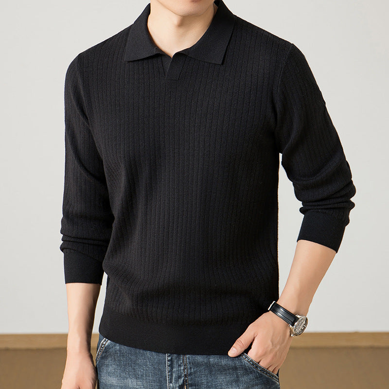 Herren Polokragen-Feinstrickpullover mit Rippstruktur und schmaler Silhouette Nord Taschen