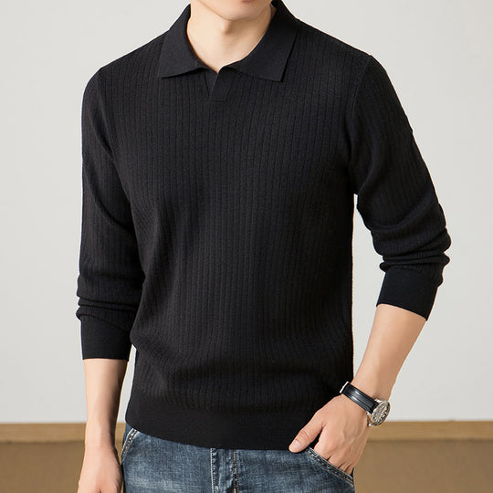 Herren Polokragen-Feinstrickpullover mit Rippstruktur und schmaler Silhouette Nord Taschen