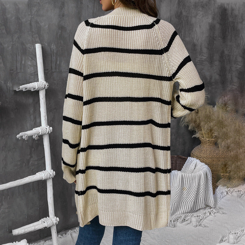 Damen Lässiger Strickcardigan mit Streifen Nord Taschen