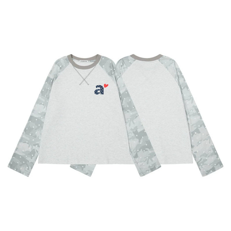 Damen Langarmshirt mit Raglanärmeln, Camouflage-Print und Herz-Initiale Nord Taschen