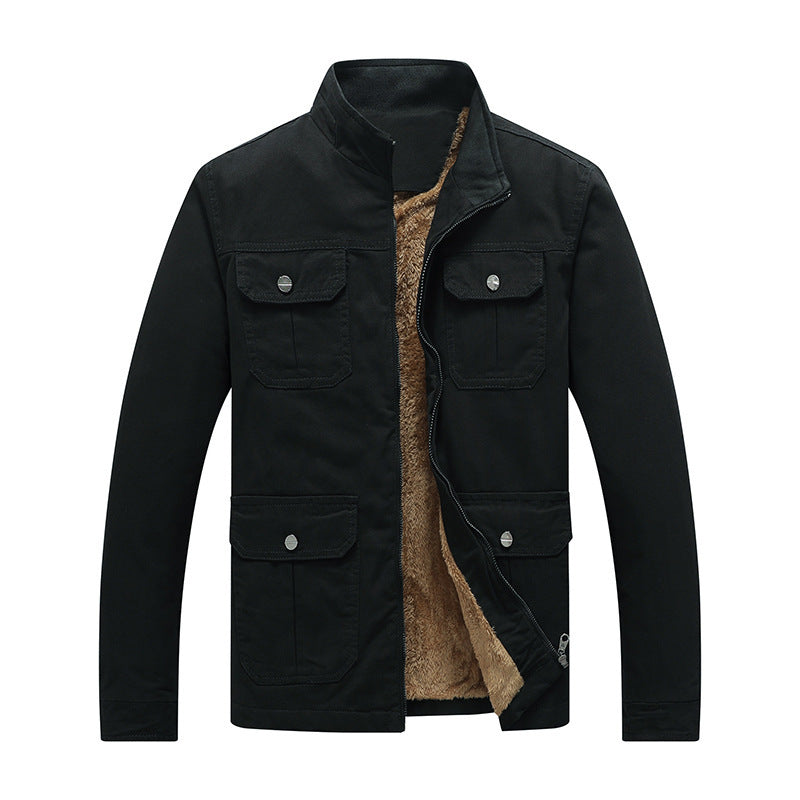 Herren Canvas-Fieldjacke mit Kunstfell-Innenfutter, Utility-Taschen und Stehkragen Nord Taschen