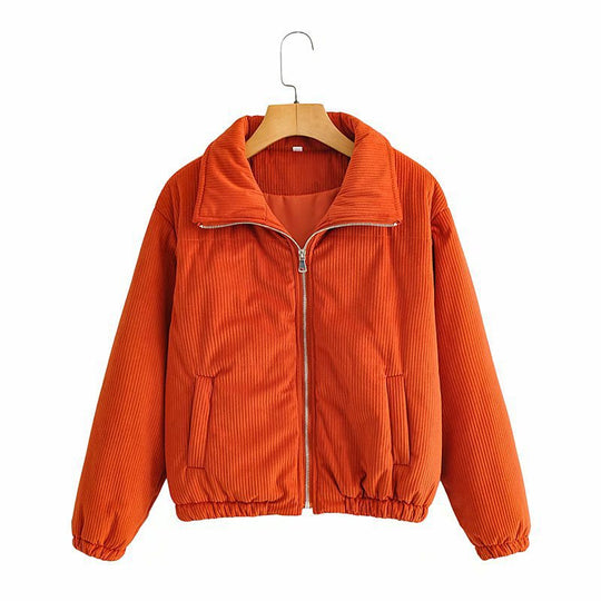 Damen Kurz geschnittene Steppjacke im Cord‑Look mit hohem Stehkragen Nord Taschen