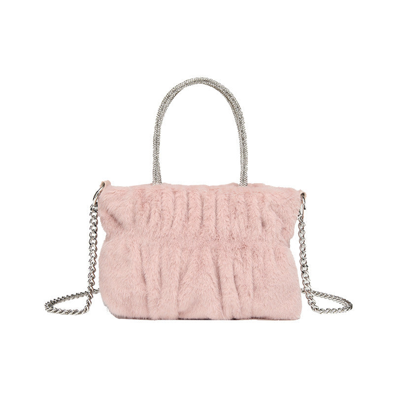 Damen Clutch-Tasche mit elegantem Plüschbezug und modischem Kettenriemen Nord Taschen