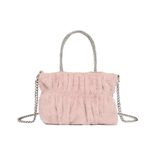 Damen Clutch-Tasche mit elegantem Plüschbezug und modischem Kettenriemen Nord Taschen