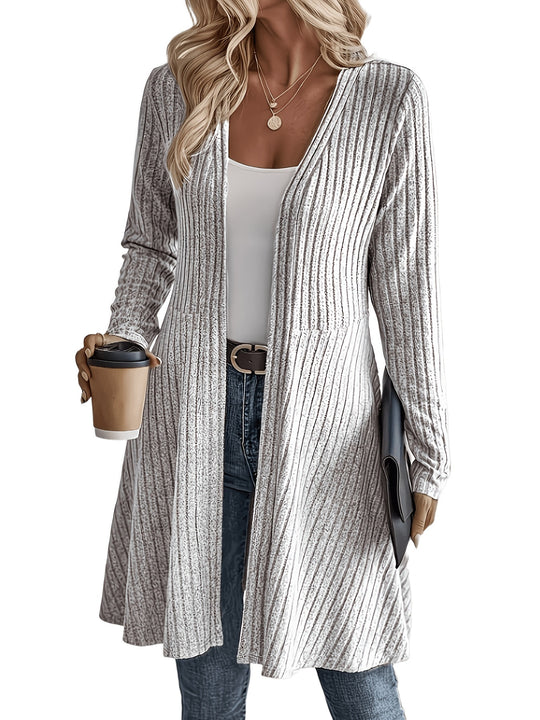 Damen Langer Gerippter Cardigan mit offenem Front-Design und leichtem Fall Nord Taschen