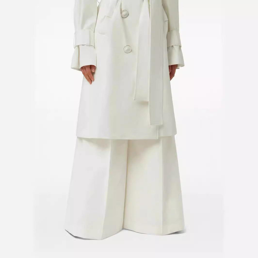 Damen Trenchcoat mit weitem Revers und Taillengürtel Nord Taschen