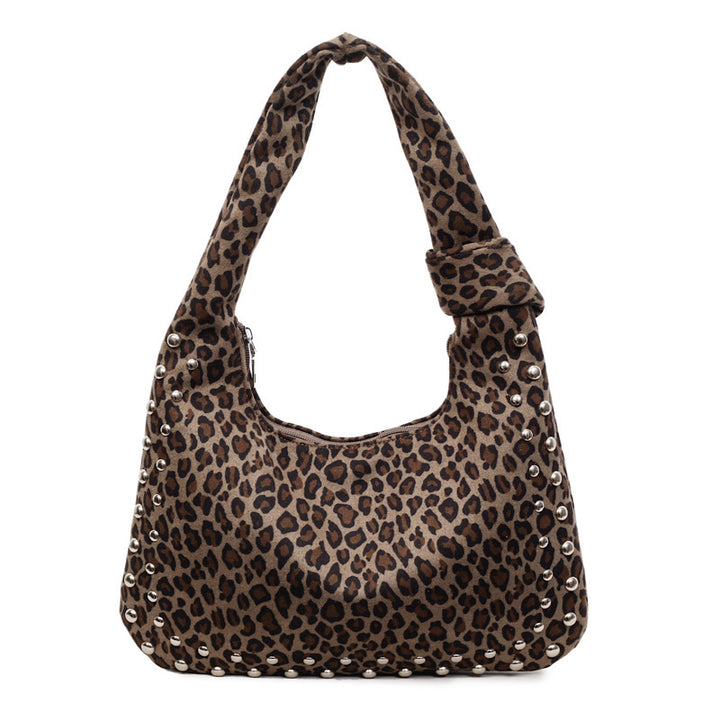 Damen Hobo-Tasche mit modischem Leopardenmuster und dekorativen Nieten Nord Taschen