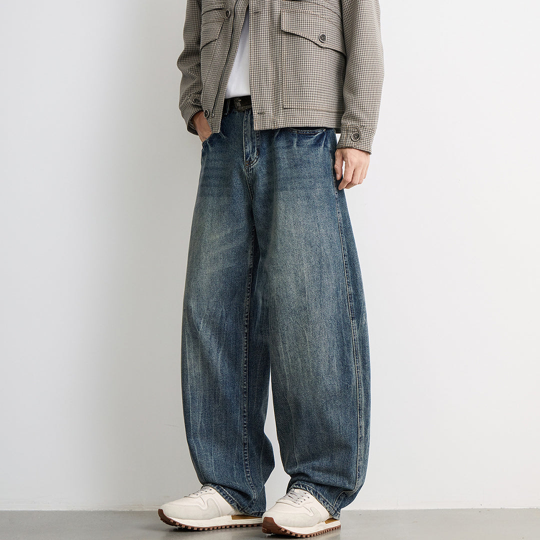 Herren weite Balloon-Jeans mit extra weitem Bein, tiefem Schritt und authentischer Used-Waschung Nord Taschen