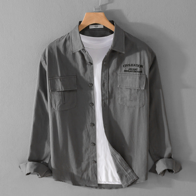 Herren Militärisch inspiriertes Overshirt mit Doppel-Brusttaschen und dezenter Stickerei Nord Taschen