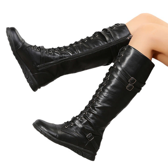Damen  kniehohe Schnürstiefel mit Memory Fußbett, profilierter Gummisohle, Schnürung und seitlichem Reißverschluss Nord Taschen
