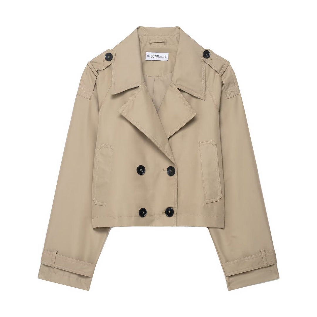 Damen 700+ Cropped‑Trenchblouson mit doppelreihiger Knopfleiste und Schulterpatten Nord Taschen