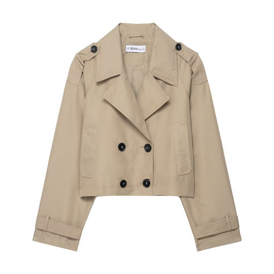 Damen 700+ Cropped‑Trenchblouson mit doppelreihiger Knopfleiste und Schulterpatten Nord Taschen
