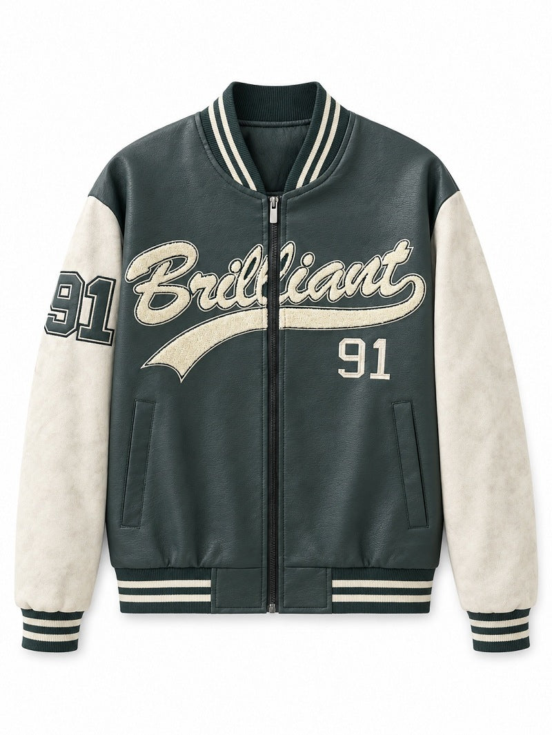 Herren Varsity-Bomberjacke im Letterman‑Stil mit Chenille‑Applikationen Nord Taschen