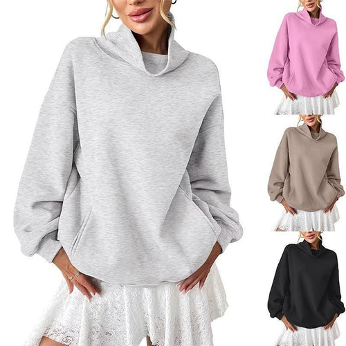 Damen Lässiges Oversize-Sweatshirt mit Schlauchkragen und Kängurutasche Nord Taschen