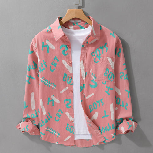 Herren Lockeres Baumwoll-Overshirt mit grafischem Allover-Print und Kentkragen Nord Taschen