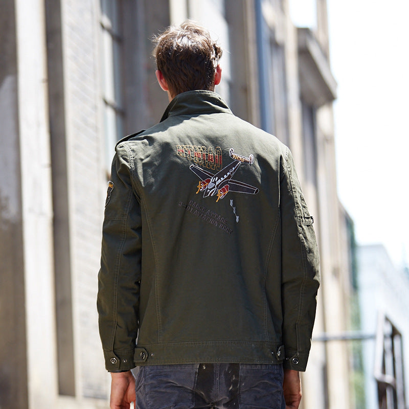 Herren military-inspirierte Canvas-Fieldjacke mit Schulterklappen, Stickpatches und verdecktem Zwei-Wege-Reißverschluss Nord Taschen