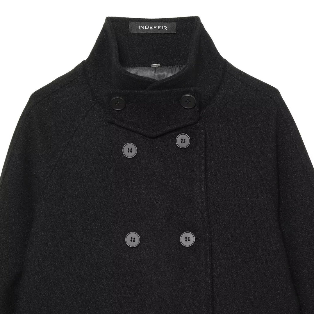 Damen Kurzer Doppelreihiger Wollmix-Cape‑Mantel mit hohem Stehkragen Nord Taschen