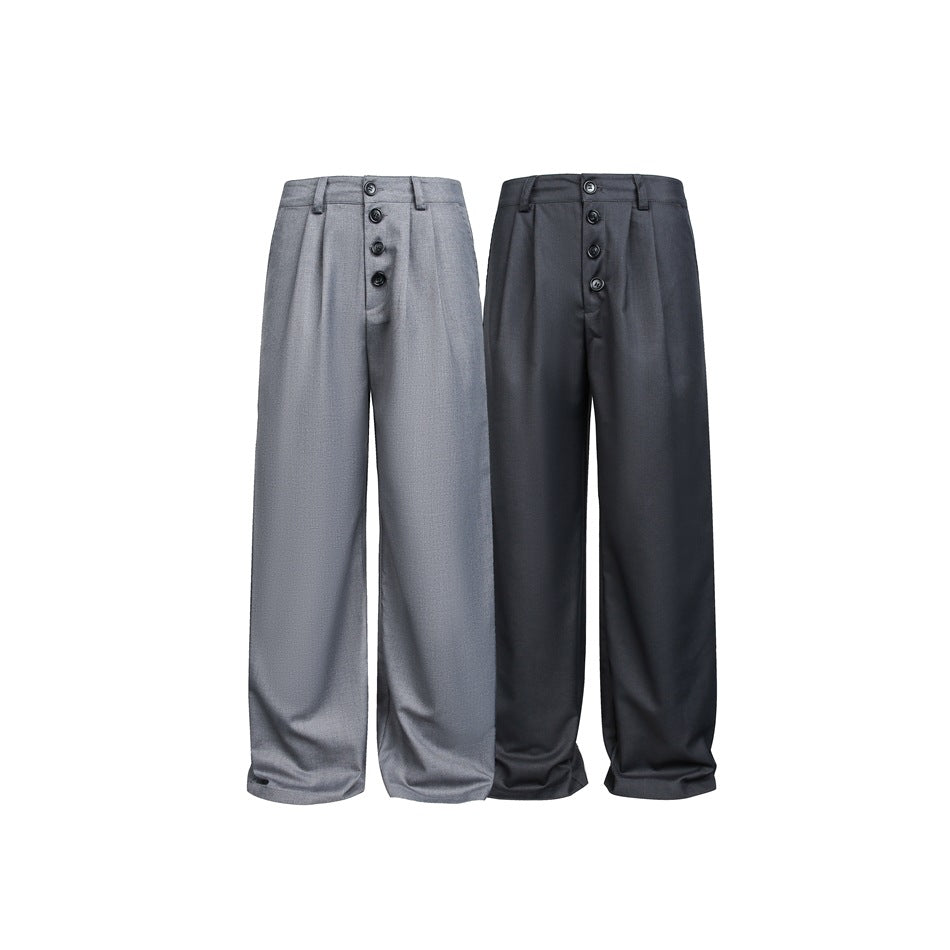 Damen Weite High-Waist Bundfaltenhose mit markanter Knopfleiste Nord Taschen