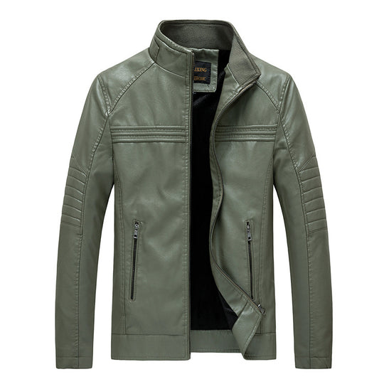 Herren Slim-Fit Kunstleder-Motojacke mit Stehkragen und gesteppter Ärmelpasse Nord Taschen