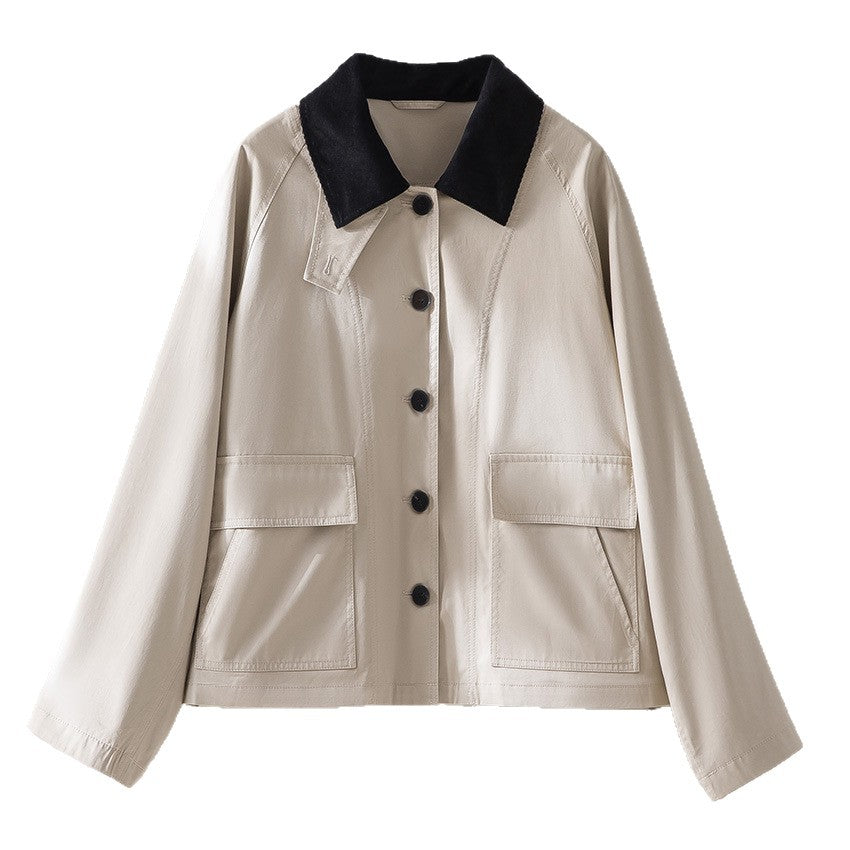 Damen Kurzjacke mit Cordkragen und aufgesetzten Taschen Nord Taschen