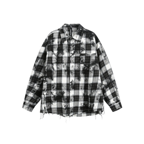Herren Oversize-Karo-Hemdjacke mit ausgefranstem Saum und Brust-Reißverschlusstasche Nord Taschen