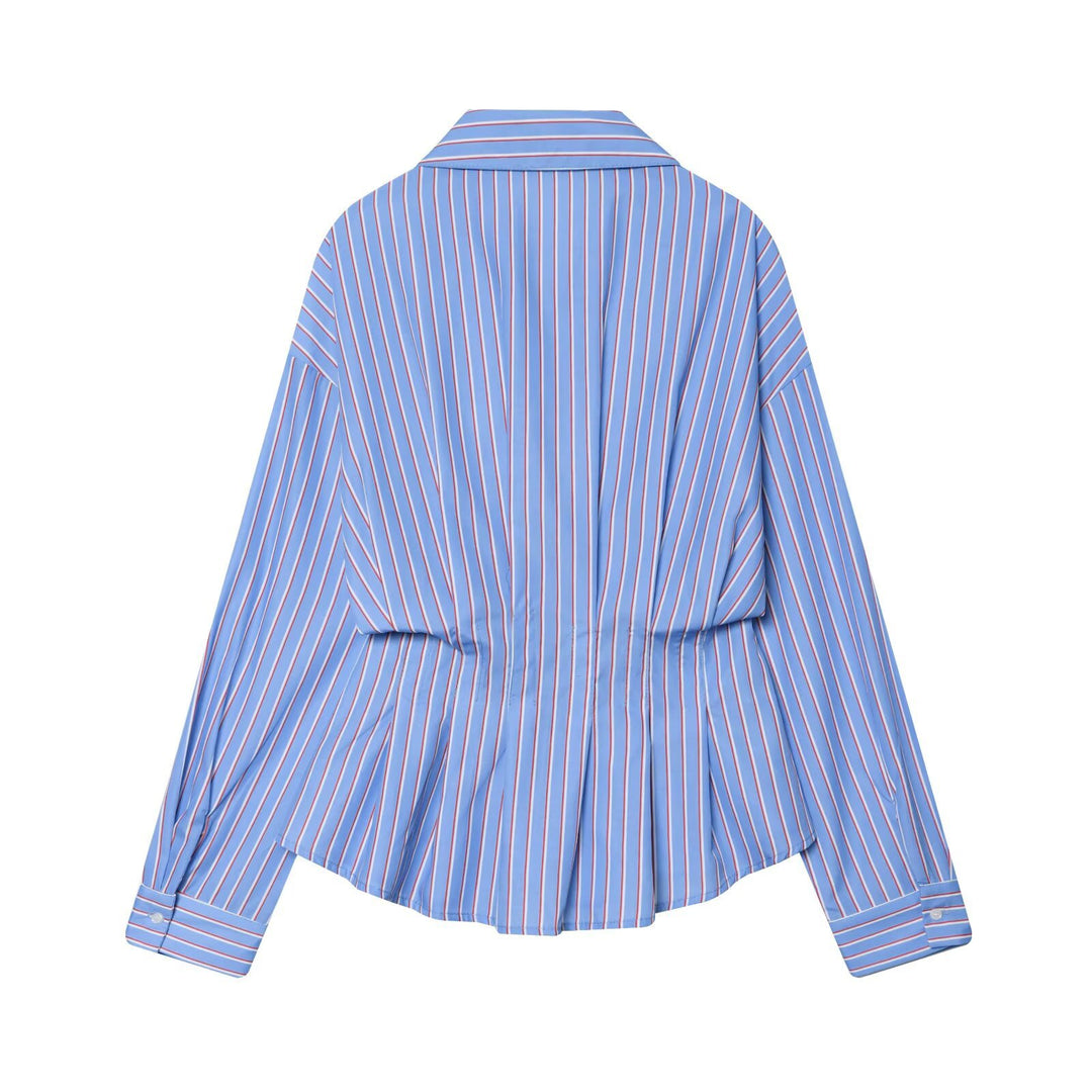 Damen Oversize-Hemd mit Taillen-Zugbund und feinem Streifenmuster Nord Taschen