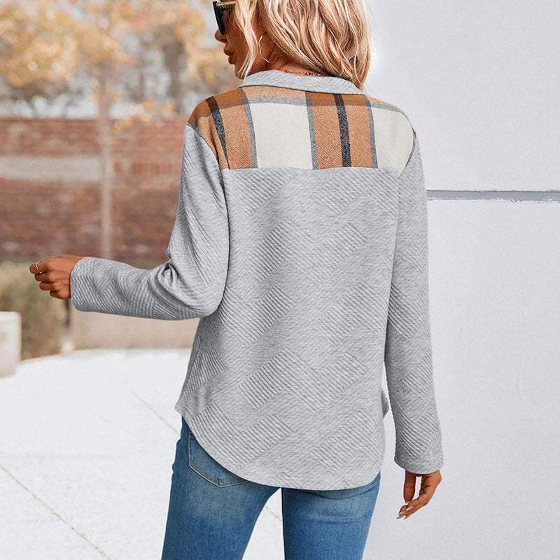 Damen Strukturierter Waffelstrick-Henley-Pullover mit Stehkragen und Druckknopfleiste Nord Taschen