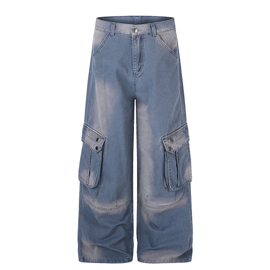 Damen Hochtaillierte Culotte-Jeans im Workwear-Stil mit großen Klapp-Taschen und Used-Finish Nord Taschen
