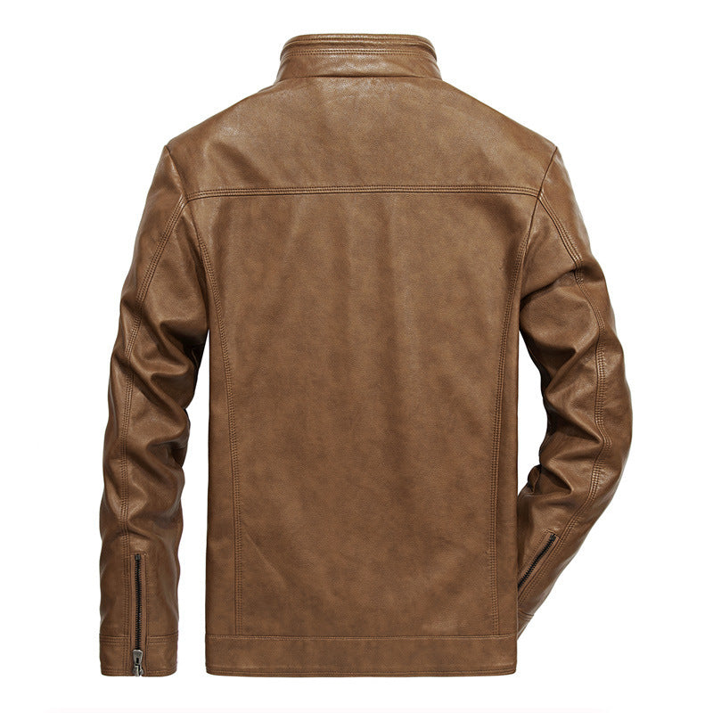 Herren Slim-Fit Kunstleder-Motojacke mit Stehkragen, Reißverschluss-Taschen und verstärkter Nahtführung Nord Taschen